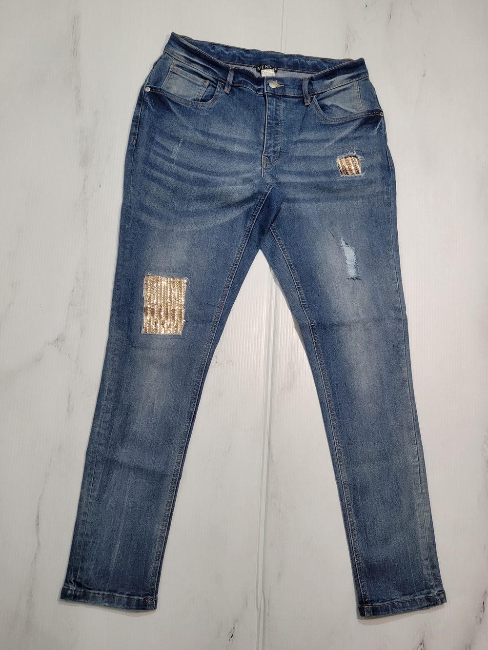 VENUS Sequin Patch Distressed Skinny Jeans 12